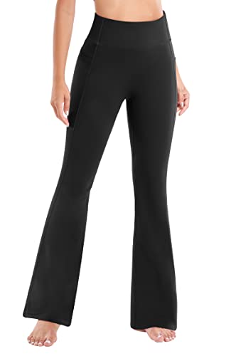 Ewedoos Women's Large Black Thermal Fleece-Lined Yoga Pants with Pockets – High Waist Winter Flare Leggings