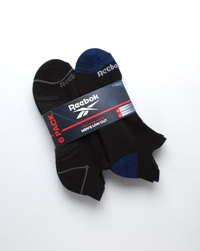 Reebok Men's Low Cut Cushioned Athletic Socks 6 Pack Black 6-12.5