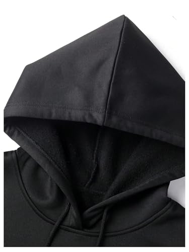 SOLY HUX Men's Graphic Print Hoodies Drawstring Drop Shoulder Black Small