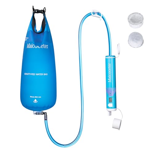 Maicoceter Gravity Water Filter Kit with LED Display & 2-Gallon Bag - Water Filter Straw System