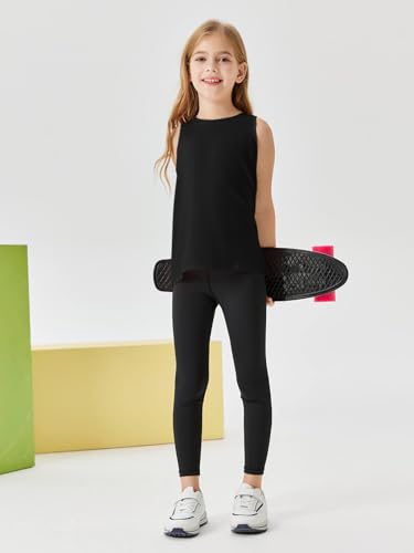 Girls Athletic Tank Top - Open Tie Back, 9-10 Years, Black