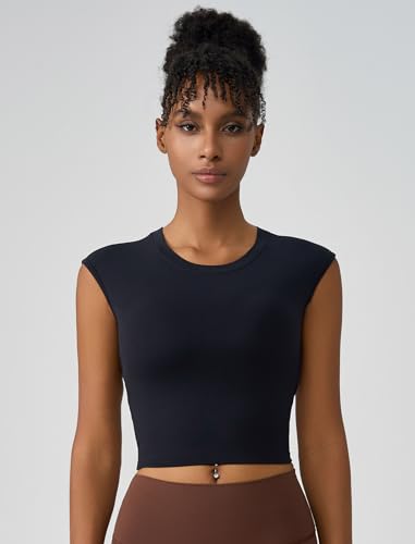ABOCIW Women’s Twist-Back Built-In Bra Crop Top Black Small – Yoga & Pilates Gym Top