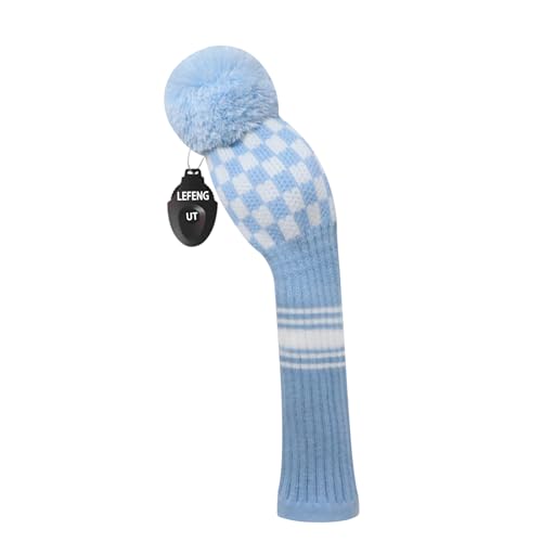 Knitted Golf Head Cover for Driver & Hybrid - Blue White Plaid