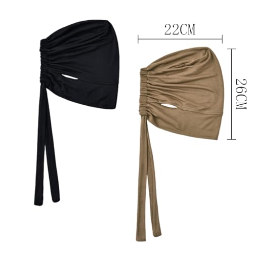 Hophor Black & Khaki Hijab Undercaps Slouchy Beanie Cap for Women Muslim Jersey Inner Beanie