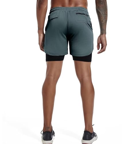 Men's Lightweight 2-in-1 7" Running Shorts with Pockets - Solid Grey, Small