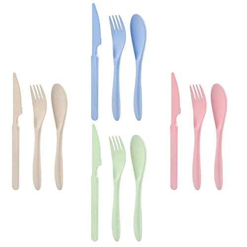 Reusable Wheat Straw Cutlery Set - 12 Pieces Travel Utensils - Style1