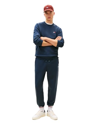 Tommy Jeans Men's Dark Night Navy Heather Casual Jogger Sweatpants with Embroidered Flag Logo