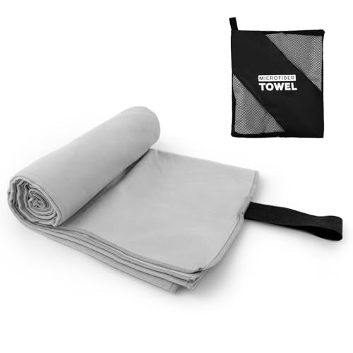 XL Microfiber Camping Towel - Quick Dry for Hiking, Beach & Travel - Light Grey, 1 Pack