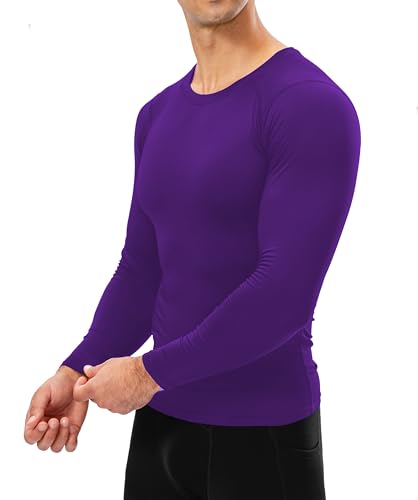 Men's Compression Long Sleeve Athletic Shirt - Cool Dry Purple, Large