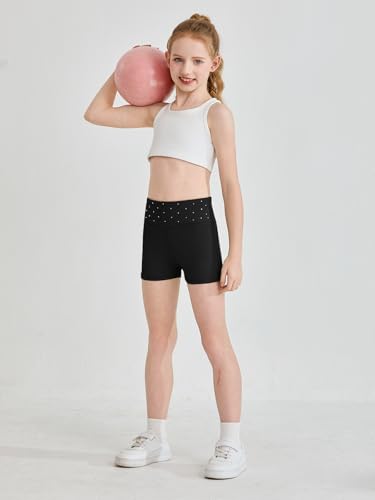 Girls High Waisted Yoga Dance Shorts - 9-10 Years, Black