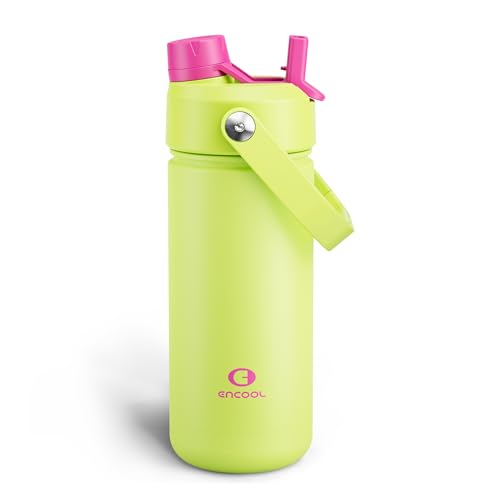 ENCOOL 18 oz Insulated Stainless Steel Water Bottle with Straw - Leakproof, BPA-Free, Double Wall Vacuum, Acid Green