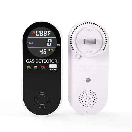 Natural Propane Gas Detector,3 in 1 Plug-in Combustible Gas Leak Detector Monitor(Gas, Temperature and Humidity Display) for Home & RV Leak Alarm for LNG, LPG, Methane (1)