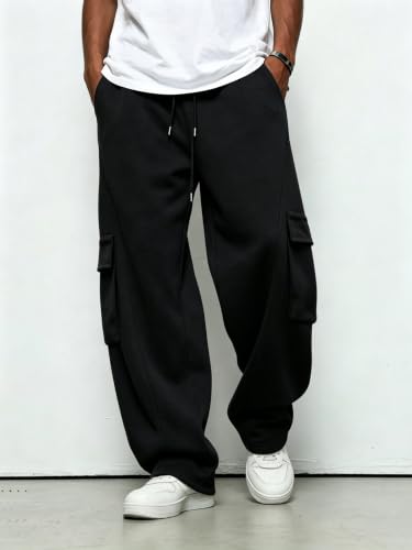 Men's Black X-Large Heavyweight Fleece Cargo Joggers with Pockets