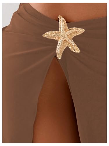 Starfish Print Beach Cover Up Mini Skirt - Coffee Brown, X-Small
