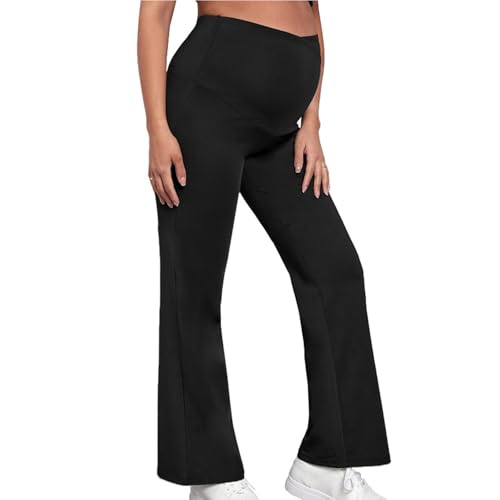 Maternity Flare Pants - Over The Belly Lounge Trousers - Black, Small