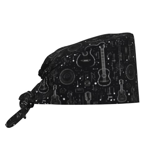 Cool Black Guitar Print Scrub Caps for Men and Women - Adjustable