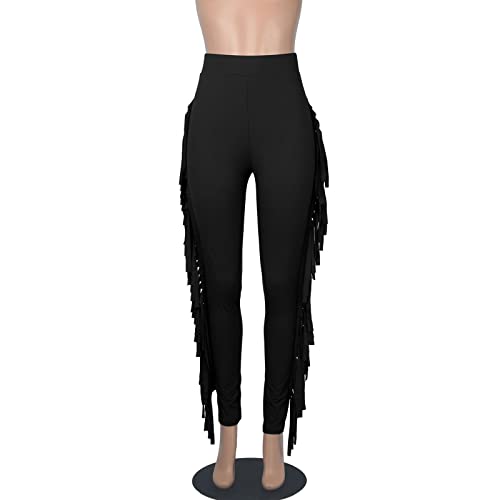 High Waist Fringed Jogger Sweatpants - X-Large Black