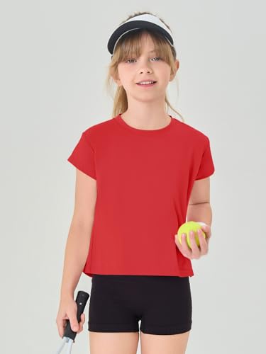 Girls Loose Athletic Crop Tops - Short Sleeve, 7-8 Years, Red