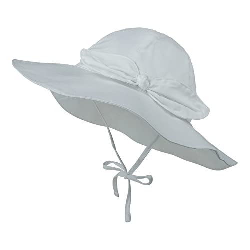 Toddler Sun Hat with Wide Brim - UPF 50+ Adjustable Bow Bucket Hat - White, 2-5 Years