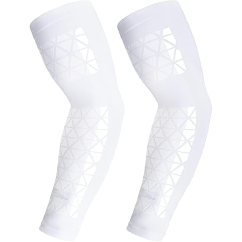 COOLOMG Youth & Adult White Football Arm Sleeve with Sticky Grip - Small Pair