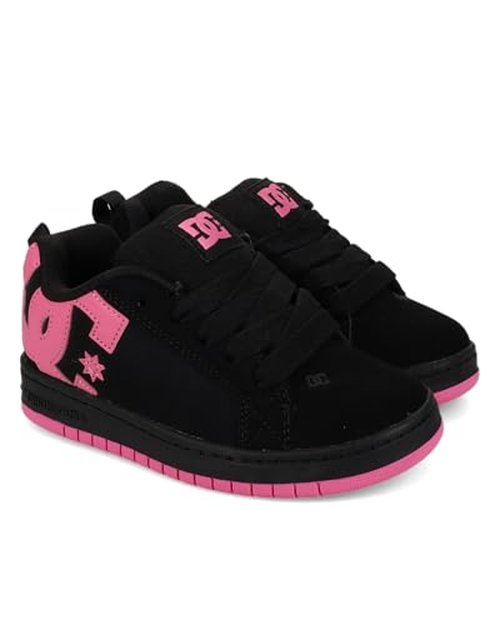 DC Unisex-Child Court Graffik Low Top Skate Shoe Sneaker, Black/Pink, 1 M M US Big Kid