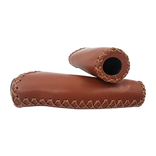 UPANBIKE Ergonomic Leather Bike Handlebar Grips - Brown, Short