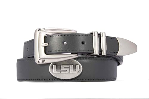 LSU Tigers Crocodile Tip Leather Concho Belt - Croc-Tan, 36