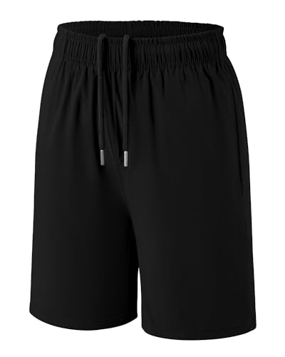 Boys Athletic Shorts with Pockets - Quick Dry, 11-12 Years, Black
