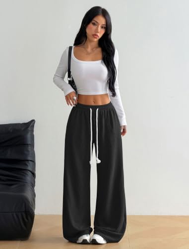 ZAFUL Womens Wide Leg Black Sweatpants Medium with Pockets - Vintage Lounge Pants