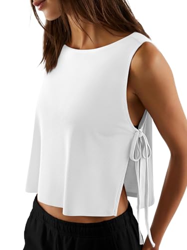 Women's Sleeveless Workout Crop Tank Top - White, Small