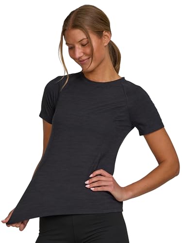 Spyder Women's Workout Top - Short Sleeve Crewneck Yoga Gym Shirt, Medium, Black Heather