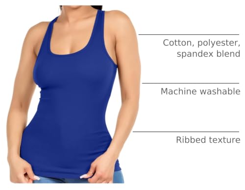 Cotton Ribbed Racerback Tank Top for Women - Small Royal Blue