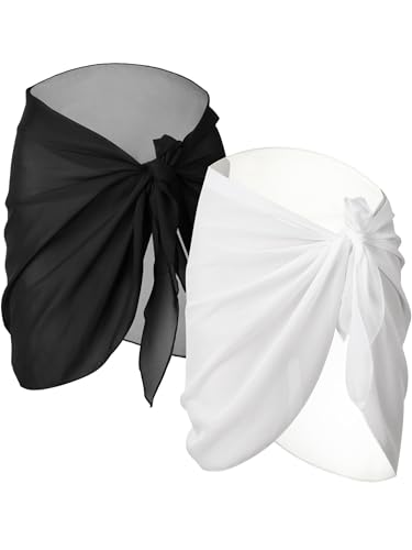 Sarong Swimsuit Cover-Up - 2 Pcs, Black & White