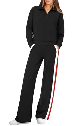 WIHOLL Women's 2-Piece Travel Sweatsuit Set - Black, Medium - Airport & Vacation Loungewear