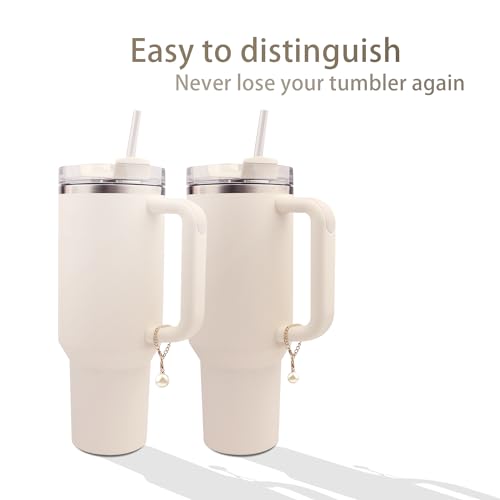 Personalized Tumbler Charm with Chain - 2 Pcs Pearl