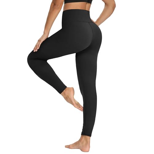 High Waisted Yoga Leggings for Women - Tummy Control Compression - Small-Medium, Black
