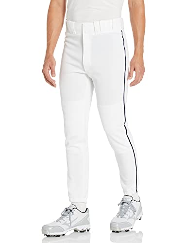 Men's Baseball Piped Pants - Mizuno Adult Premium Game Uniform White/Navy Medium