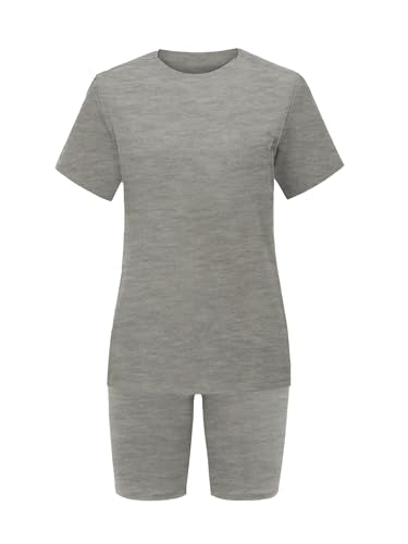 STOLKISS Women 2-Piece Striped Short Set Grey Medium Y403 Summer Casual Outfit