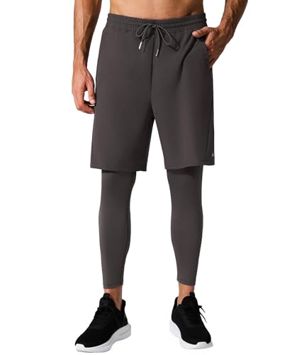 Men's 2-in-1 Compression Running Pants with Pockets, Quick Dry Fitness Bottoms