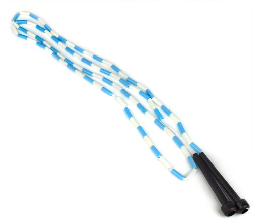 7-Foot Beaded Jump Rope - Weighted Segmented Fitness Rope - Blue & White