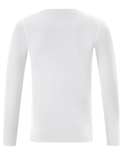 Boys Long Sleeve Compression Thermal Shirt - White Crewneck, Large