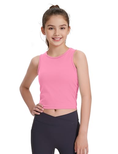 Girls Athletic Tank Top - Sleeveless Basic Dance Crop - 12 Years / Pink