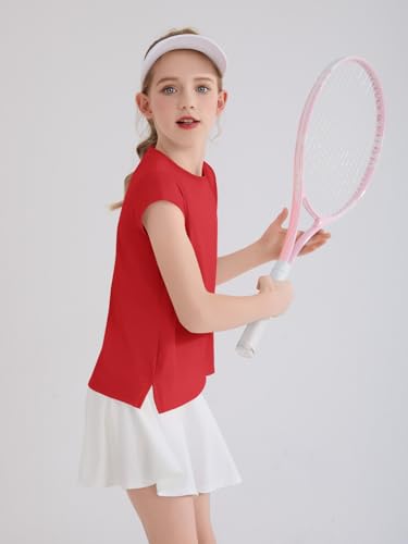 Girls Athletic Shirts - Short Sleeve Tops for 11-12 Years - Red