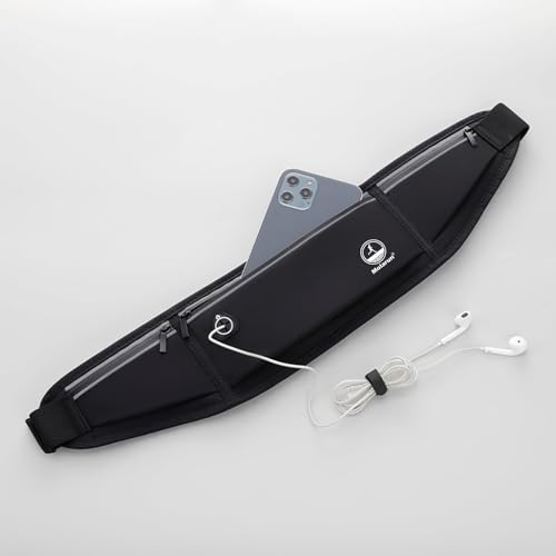 Slim Running Belt Fanny Pack - Water Resistant Phone Holder - Black