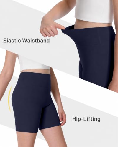 Moozava Girls High Waist Athletic Bike Shorts Navy Blue Medium - Kids Gymnastics Dance Volleyball