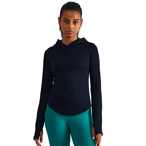 Women's Hooded Long Sleeve Athletic Running Shirt with Thumb Holes