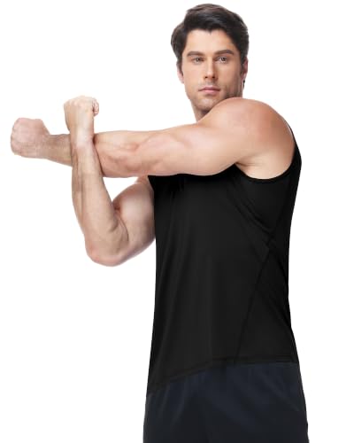 Runhit Men's Black Large Quick Dry Sleeveless Workout Tank Top UPF 50+ Moisture Wicking Athletic Shirt