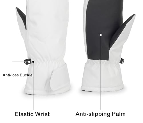 Winter Thermal Ski Mittens - Waterproof Windproof Snow Gloves - White