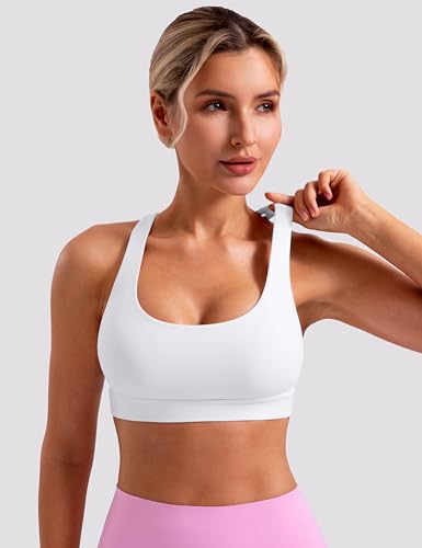ENERBLOOM Women's Strappy Sports Bra, Medium, White, A-C Cups