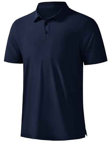 ASYJUMPD Men's Navy Blue Golf Polo Shirt Large Moisture Wicking Athletic Short Sleeve